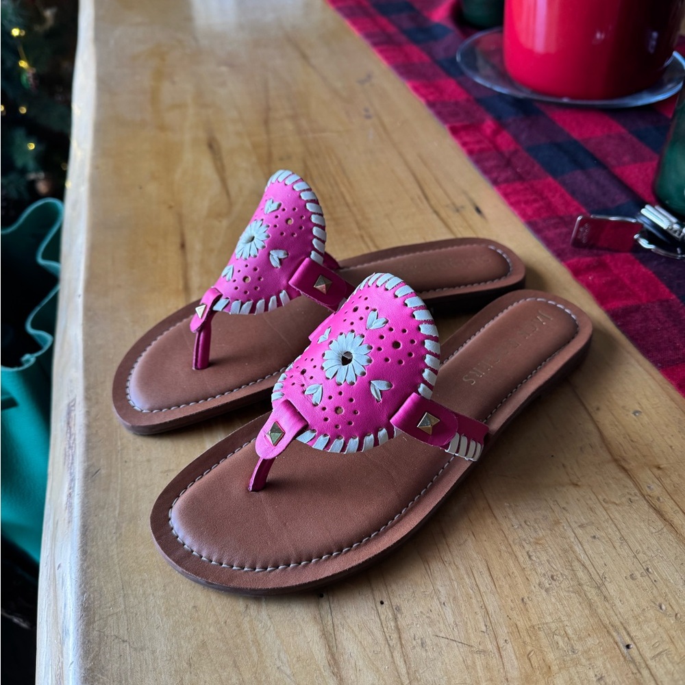 Jack Rogers Pink and Brown Sandals with Vibrant Ornament